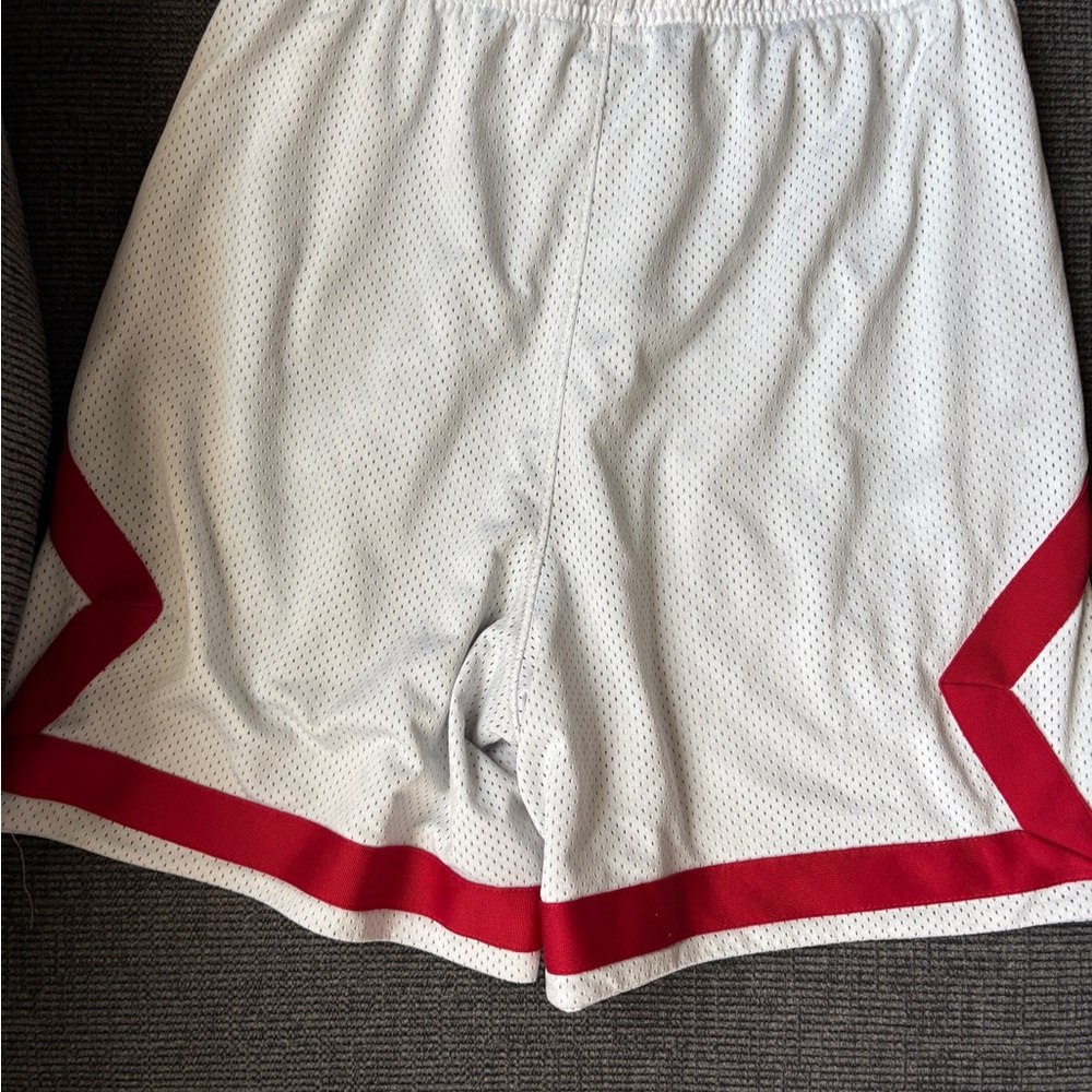 Jordan Men's Athletic Shorts in White and Red - Picture 2 of 4